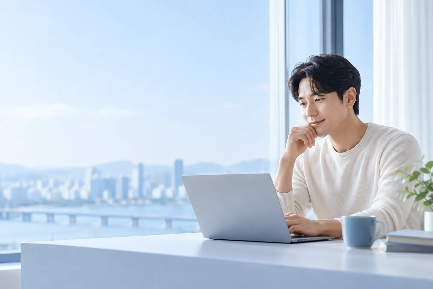 외부 구인정보를 살펴보는 성인 남성의 연출 이미지
